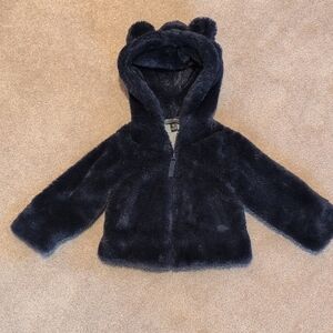 Toddler Black Faux Fur Jacket with Bear Ears